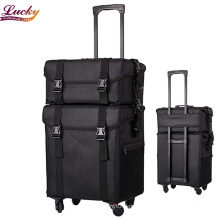 2 in 1 Travel Cosmetic Train Cases Vanity Case Storage Nylon Black Bags for Professional Makeup Hairdressing Organiser